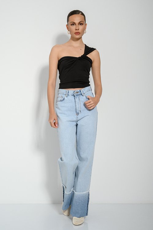 Rib cropped top with one shoulder