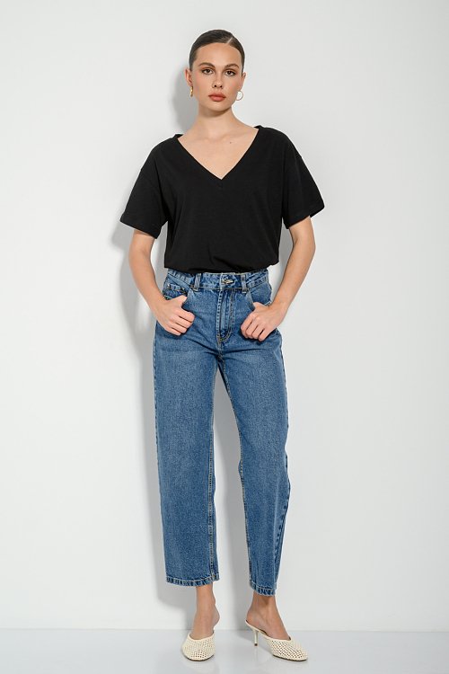 Basic μπλούζα με κοντά μανίκια (BLACK) - pinkwoman - 