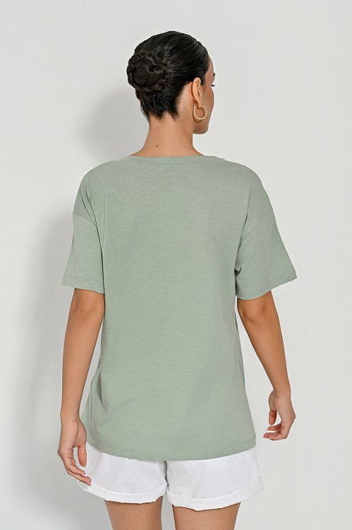 pinkwoman Basic μπλούζα με κοντά μανίκια (LIGHT KHAKI) - 4