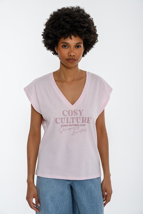 T-shirt with front print and V neckline