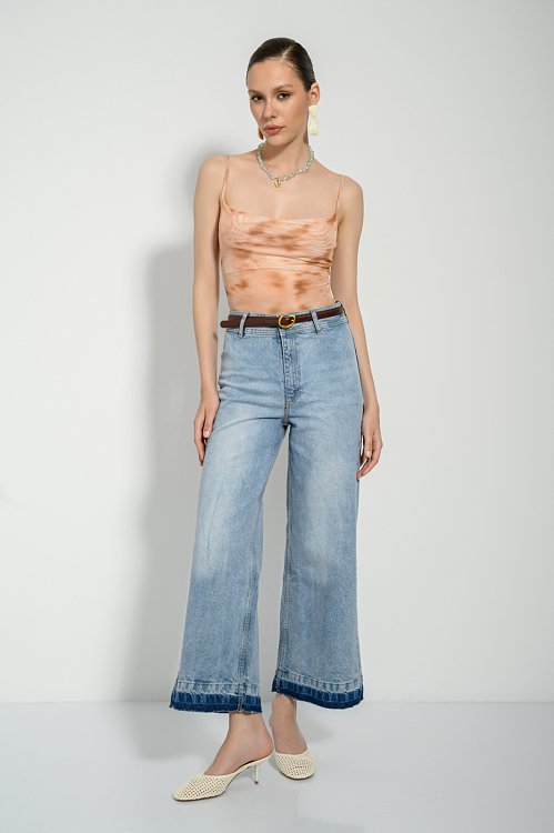 Drape tulle bodysuit with print