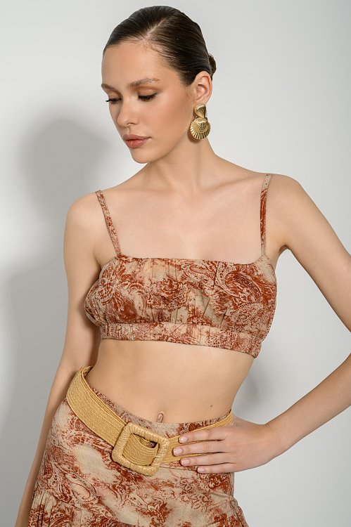 Crop top with print and shirring details