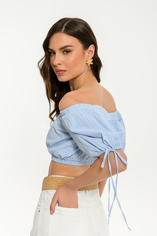 Off shoulder κροπ τοπ ποπλίνα με ρίγες