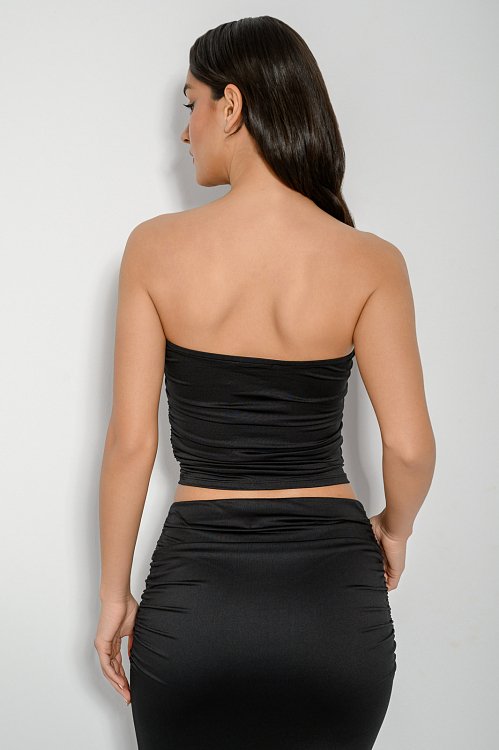 Strapless crop top with shirring details