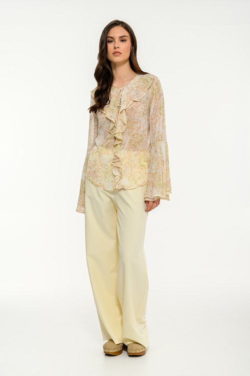 See through floral top with shirring details