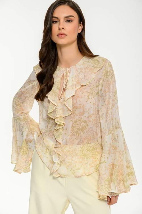 See through floral top with shirring details