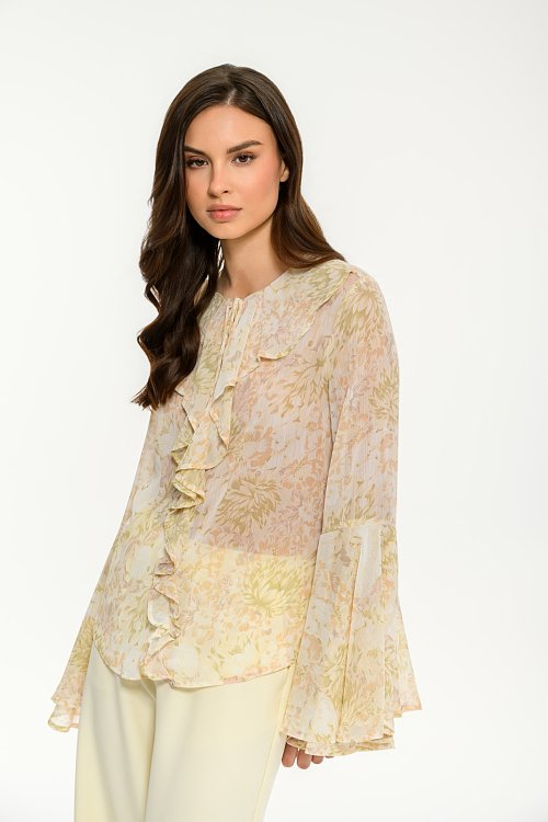 See through floral top with shirring details