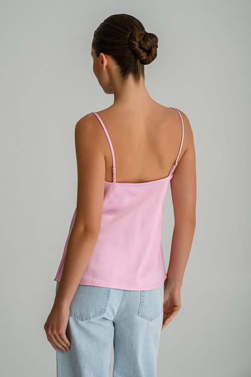Sleeveless top with lace detail and satin effect