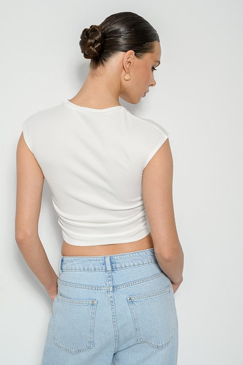 pinkwoman Αμάνικο τοπ με σούρες (OFF WHITE) - 4