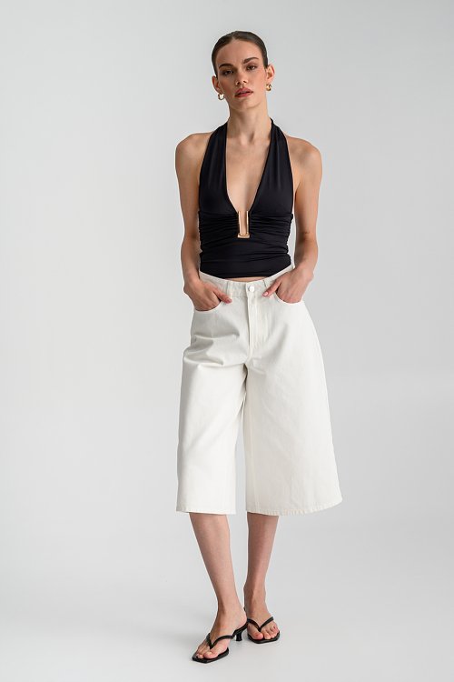 Halter top with shirring details and metallic detail