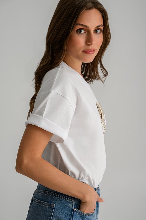 T-shirt with cut-out heart detail with rhinestones