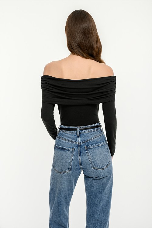 pinkwoman Off shoulder τοπ με σούρες (BLACK) - 5