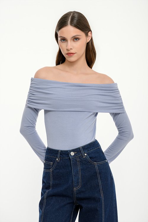 pinkwoman Off shoulder τοπ με σούρες (VIOLET) - 6