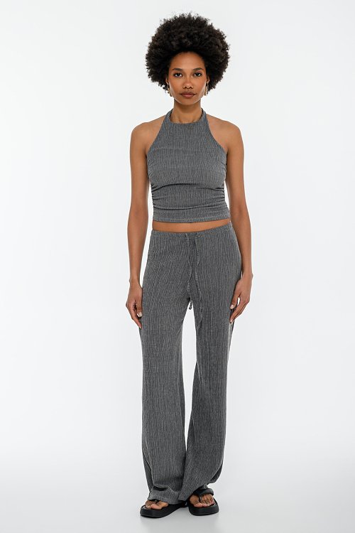 pinkwoman Halter γκοφρέ crop τοπ με σούρες (GREY) - 2