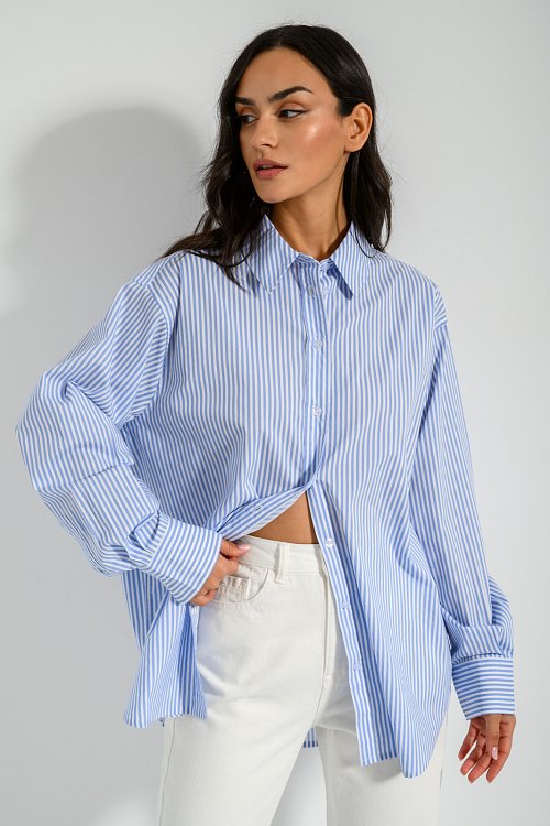 Ρούχα>Πουκάμισα Oversized ριγέ πουκάμισο από ποπλίνα (BLUE/OFFWHT)