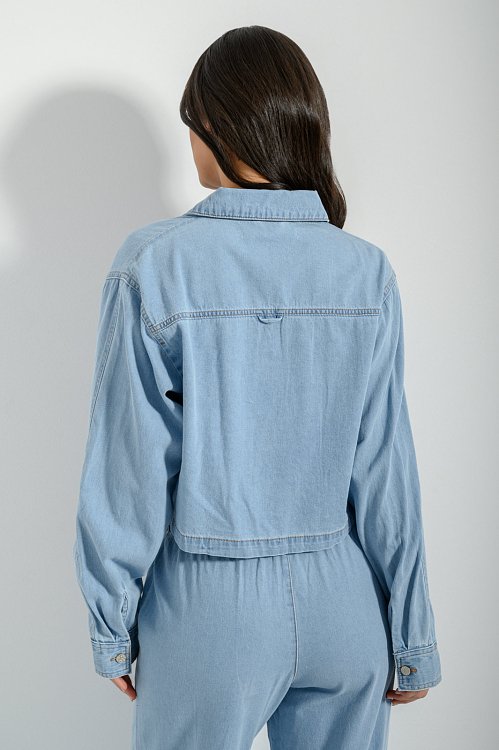 pinkwoman Ντένιμ κροπ πουκάμισο (LIGHT BLUE) - 5