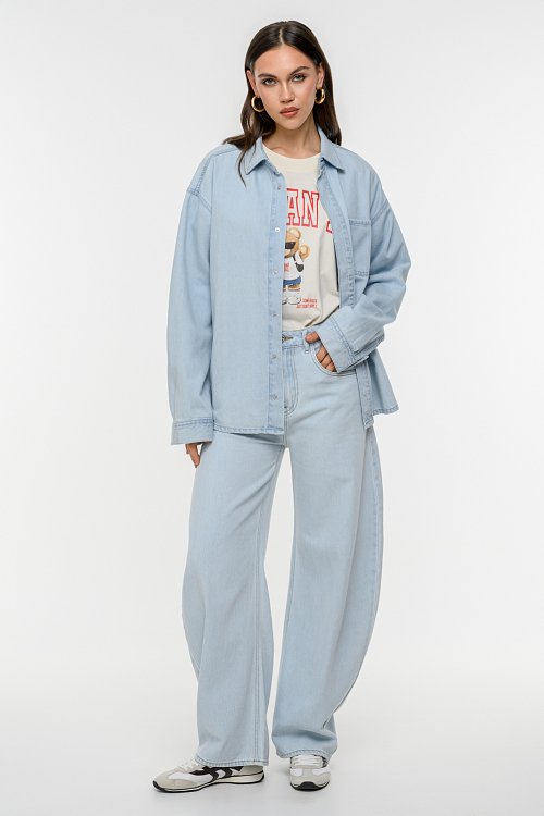 Oversized ντένιμ πουκάμισο overshirt με τσέπη