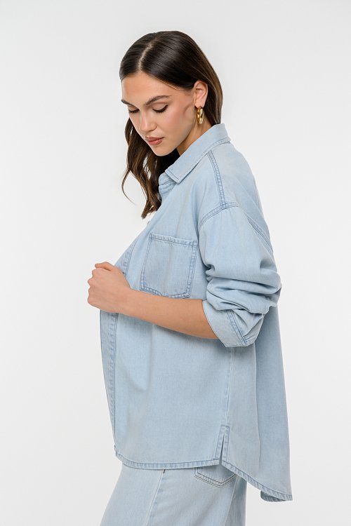 Oversized ντένιμ πουκάμισο overshirt με τσέπη