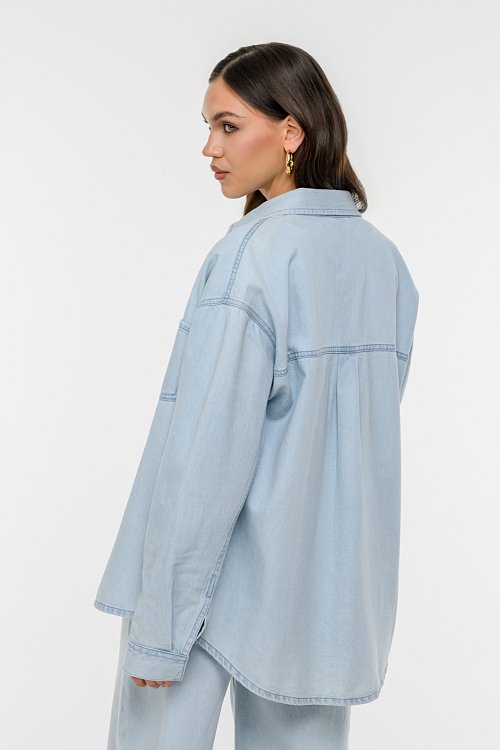 Oversized ντένιμ πουκάμισο overshirt με τσέπη