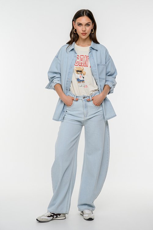 Oversized ντένιμ πουκάμισο overshirt με τσέπη