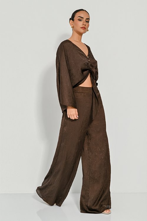 Cropped shirt with satin effect and front tie
