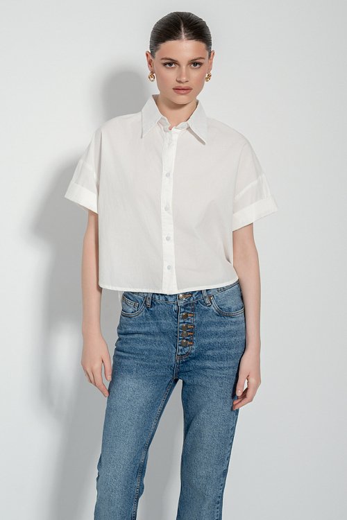 Poplin shirt with asymmetric hem