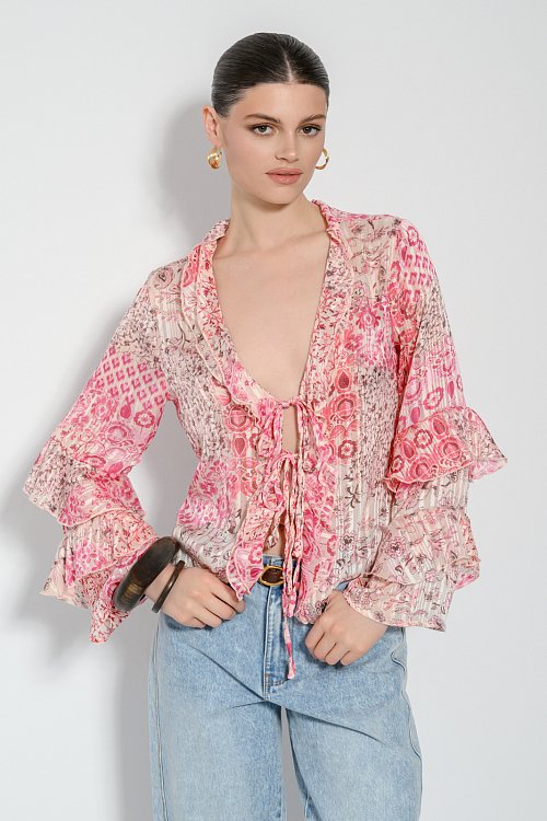 See through πλισέ floral πουκάμισο με βολάν