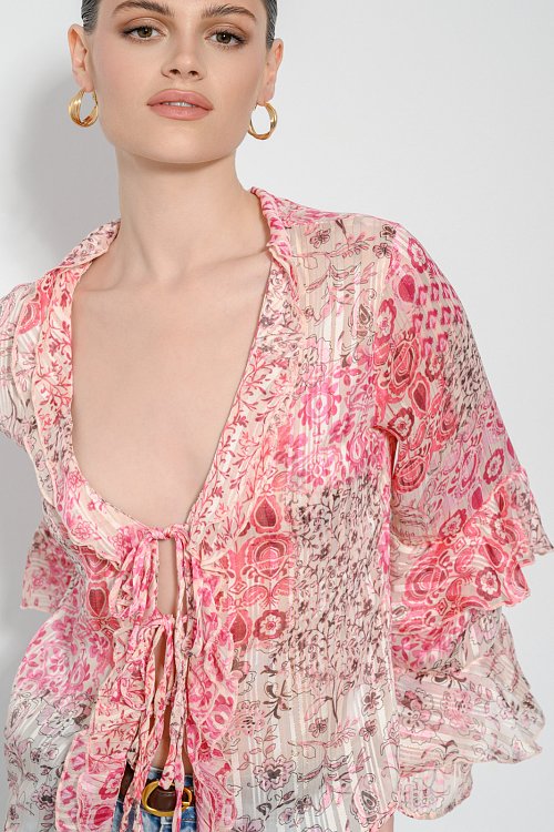 See through πλισέ floral πουκάμισο με βολάν