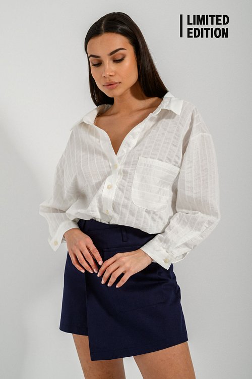 Ρούχα>Πουκάμισα Ριγέ πουκάμισο με ημιδιαφάνεια (OFF WHITE)