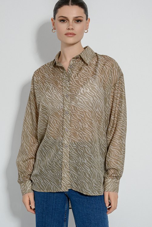 pinkwoman Oversized see through πουκάμισο με zebra print (MULTI) - 3