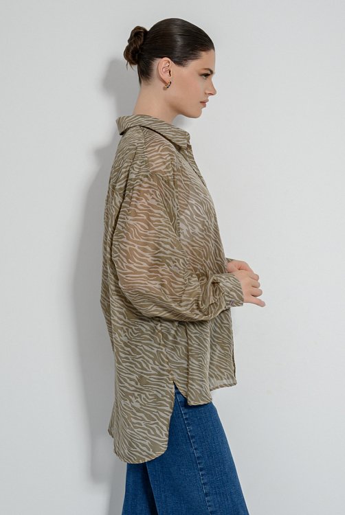 pinkwoman Oversized see through πουκάμισο με zebra print (MULTI) - 4