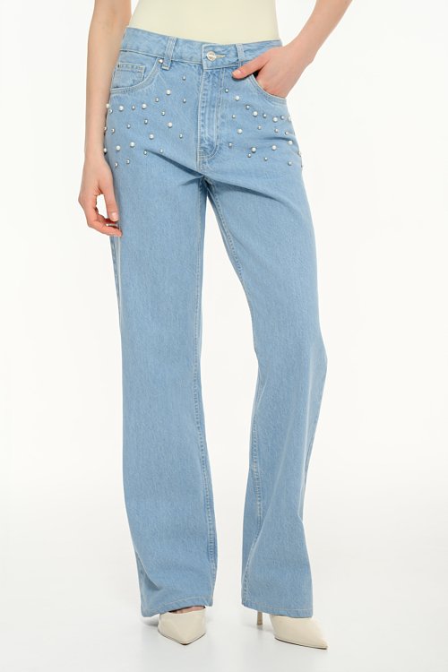 Straight leg ντένιμ με πέρλες (LIGHT BLUE) φωτογραφία