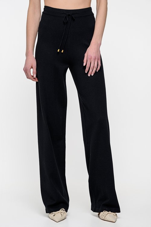 pinkwoman Πλεκτό wide leg παντελόνι με λάστιχο (BLACK) - 2