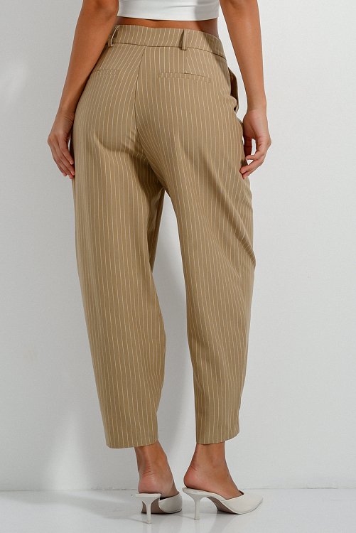 Striped carrot trousers with pleated details