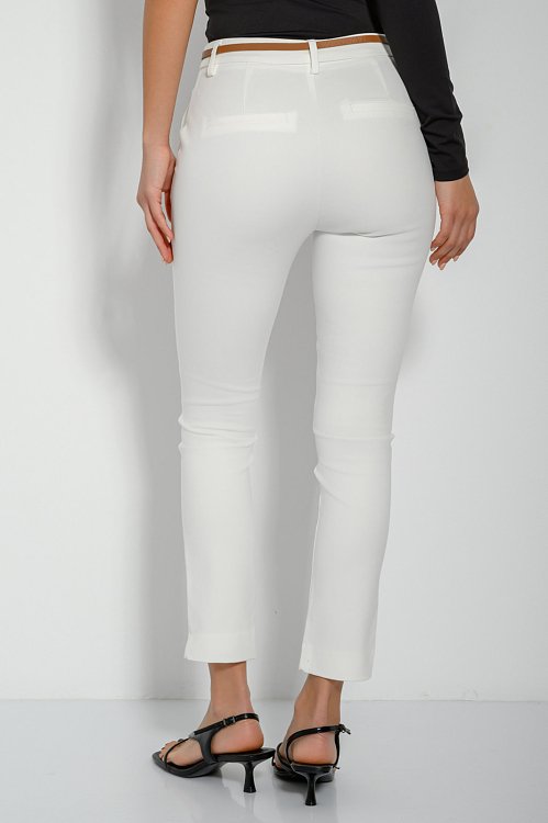 pinkwoman Chinos παντελόνι με ζώνη (WHITE) - 4