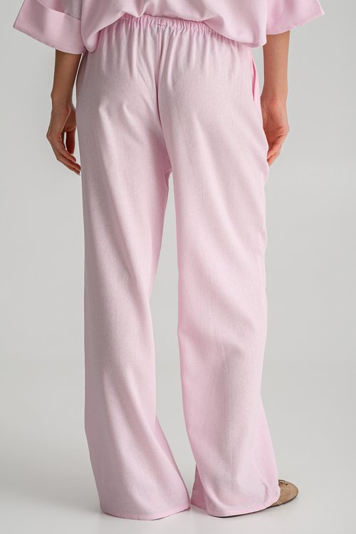 Linen straight leg trousers with elastic waistband