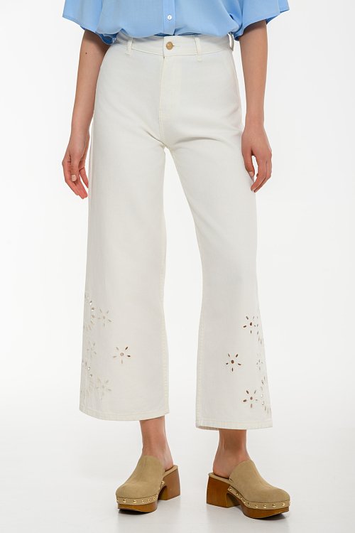 Denim culottes with embroidered details