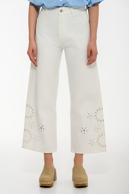 Denim culottes with embroidered details