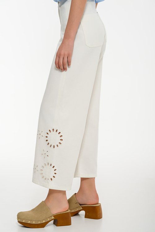 Denim culottes with embroidered details