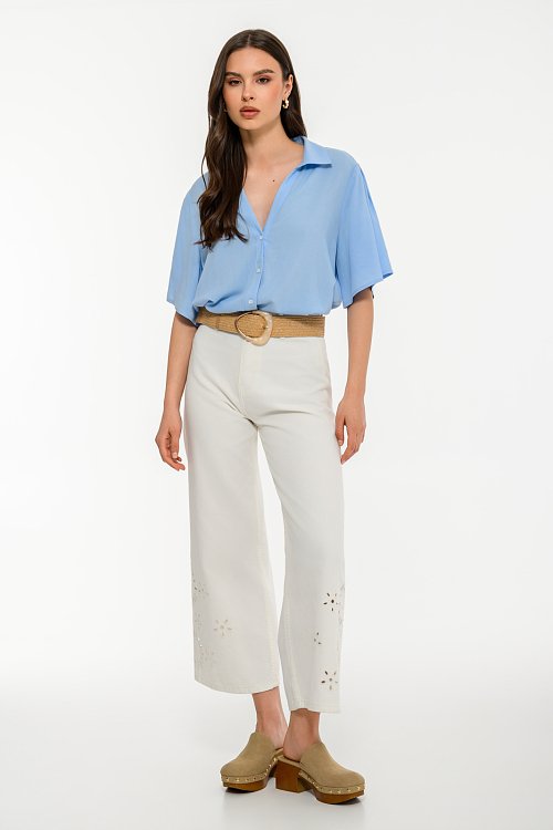 Denim culottes with embroidered details