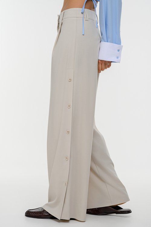 pinkwoman Wide leg παντελόνι με κουμπιά στο πλάι (SAND) - 4