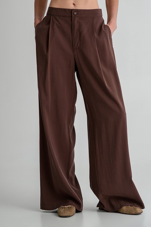 Wide leg παντελόνι με πιέτες (BROWN)