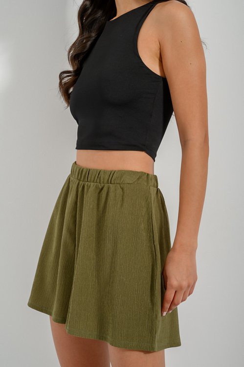 pinkwoman Γκοφρέ σορτς με λάστιχο (KHAKI) - 3