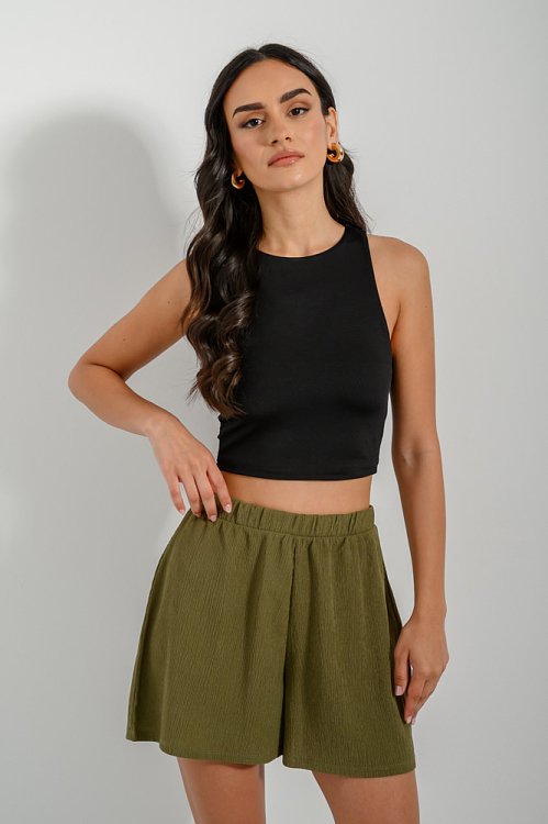 pinkwoman Γκοφρέ σορτς με λάστιχο (KHAKI) - 5