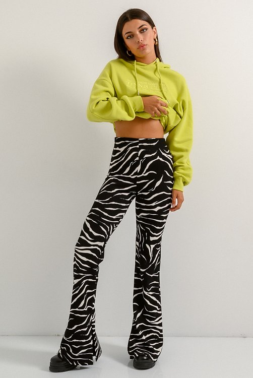 Flared trousers with zebra print