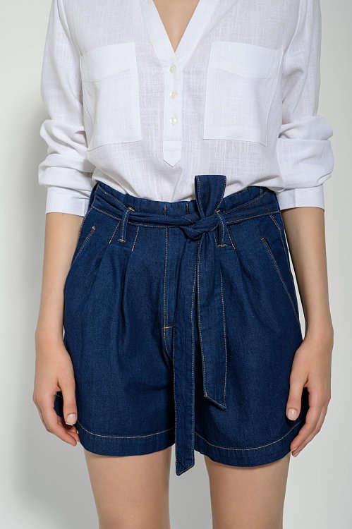 Denim paperbag shorts with matching belt
