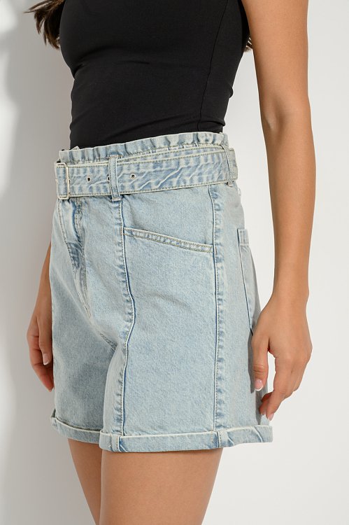Denim paperbag shorts with belt