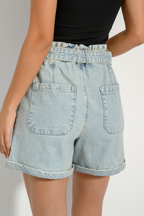 Denim paperbag shorts with belt