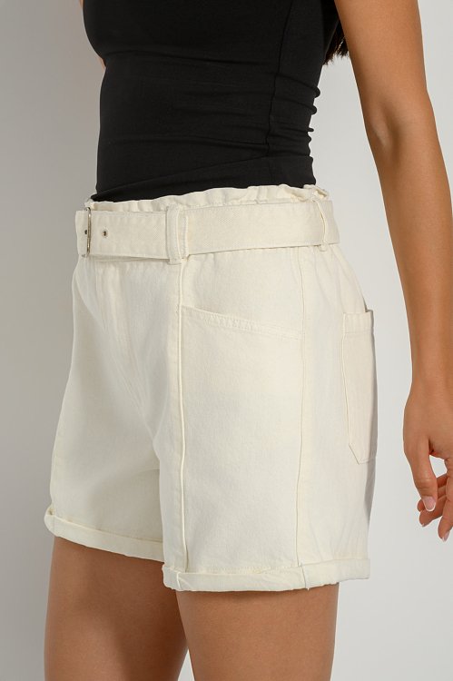 Denim paperbag shorts with belt