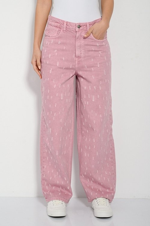 Wide leg ροζ ντένιμ με σκισίματα (D.PINK)
